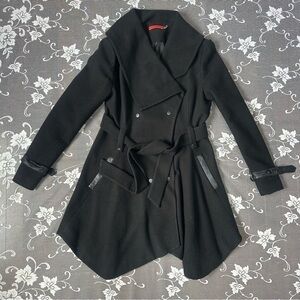 Alice + Olivia Asymmetrical Belted Black Coat Sz Large